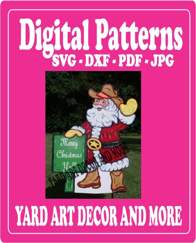 Christmas Santa Cowboy Hat with Sign Yard Art Digital Template
