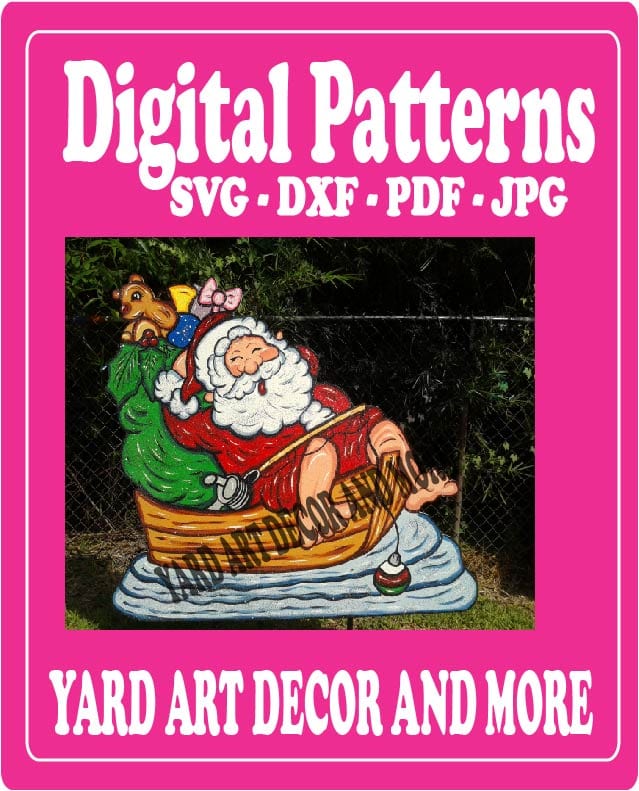 Christmas Santa Fishing Sled Yard Art Digital Template