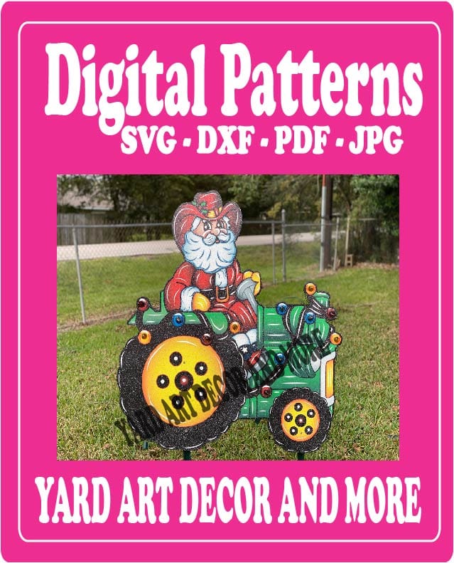 Christmas Santa Tractor Yard Art Digital Template