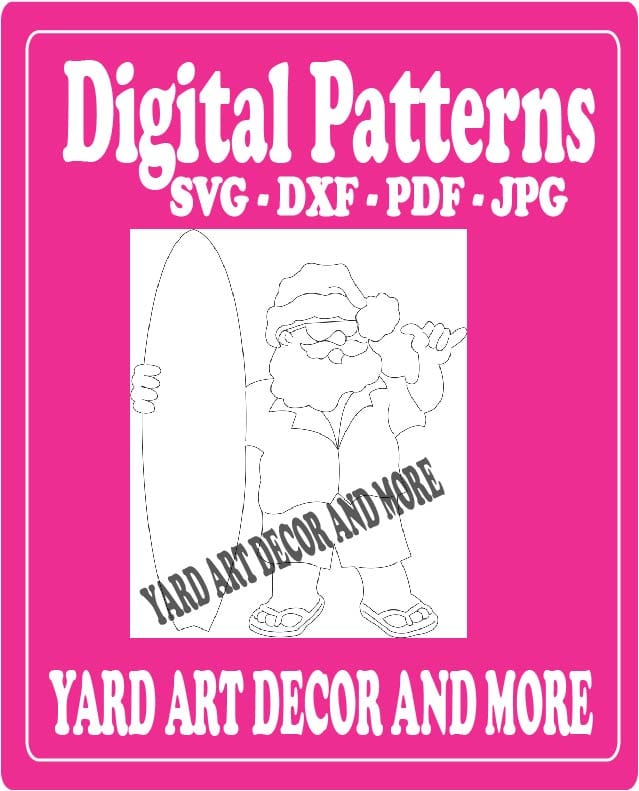 Christmas Santa Surf Yard Art Digital Template