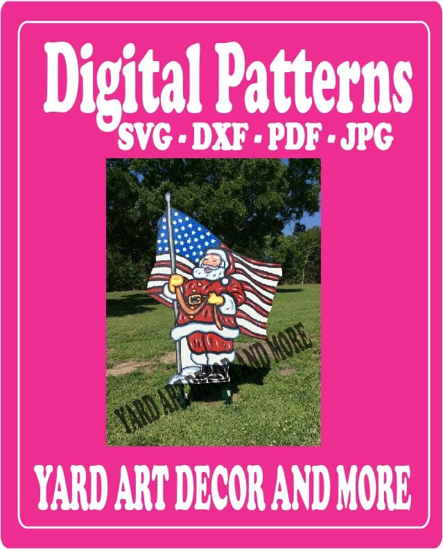 Christmas Santa Waves American Flag Yard Art Digital Template