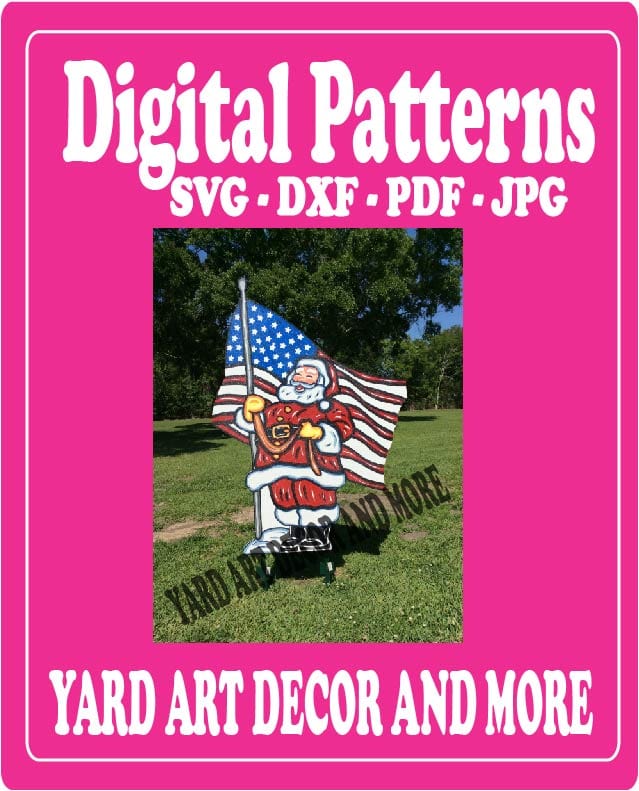 Christmas Santa Waves American Flag Yard Art Digital Template