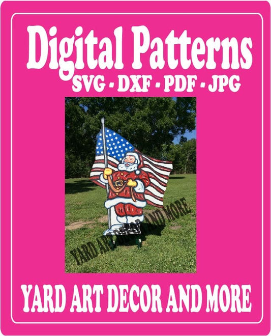 Christmas Santa Waves American Flag Yard Art Digital Template