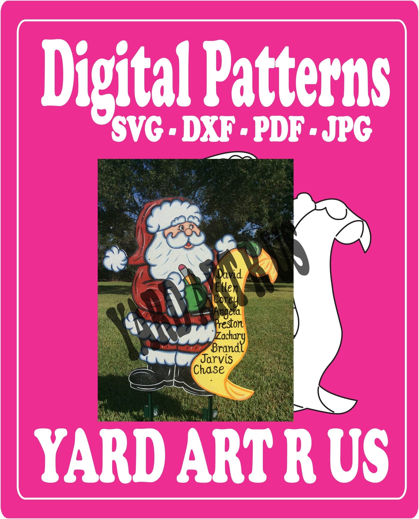 Digital Cut File for Merry Christmas Yard Art Santa List - SVG - DXF - PDF - JPG Files