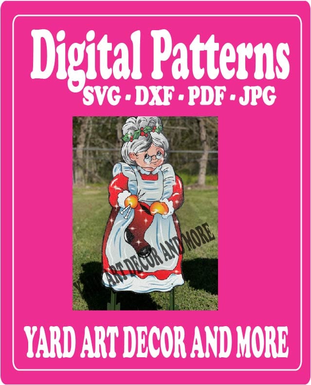 Christmas Mrs. Santa Knits Stocking Yard Art Digital Template