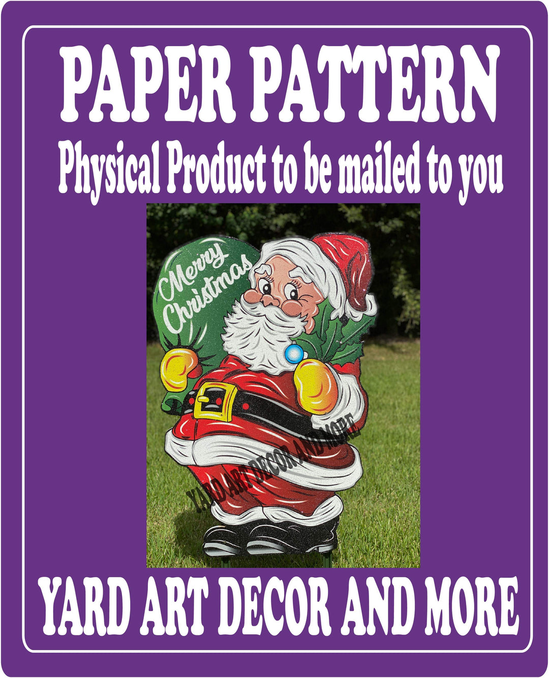 Smiling Santa with Green Merry Christmas Bag Yard Art Paper Pattern