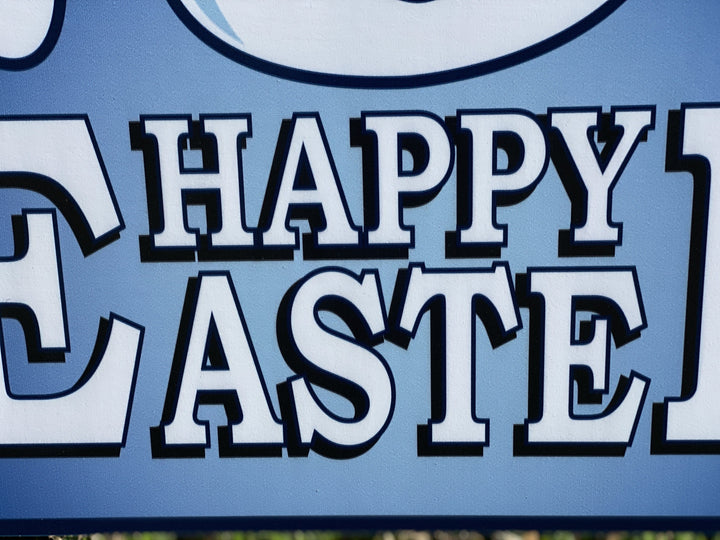 Blue Happy Easter Sign with Bunny Face
