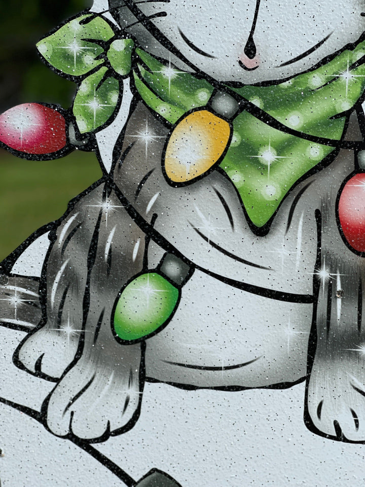 Christmas Kitty Cat wrapped in lights Yard Decoration
