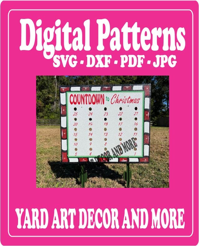 Christmas Traditional Lighted Countdown to Christmas with Candy Cane Border Yard Art Digital Template
