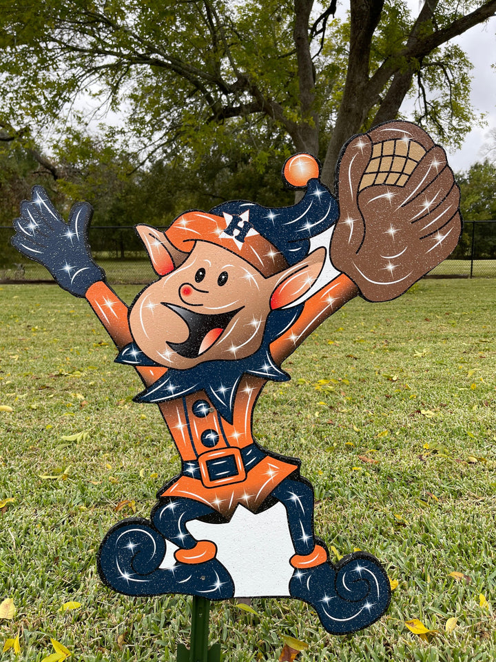 Christmas Astros Elf Playing Baseball Christmas yard sign