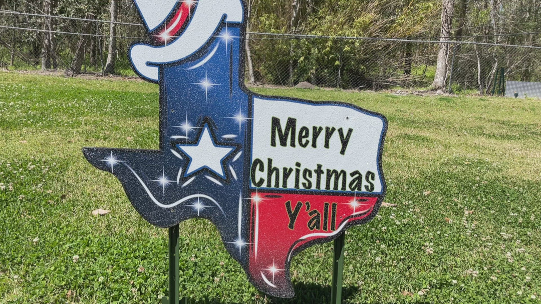 Merry Christmas State of Texas With Cowboy Hat Yard Sign