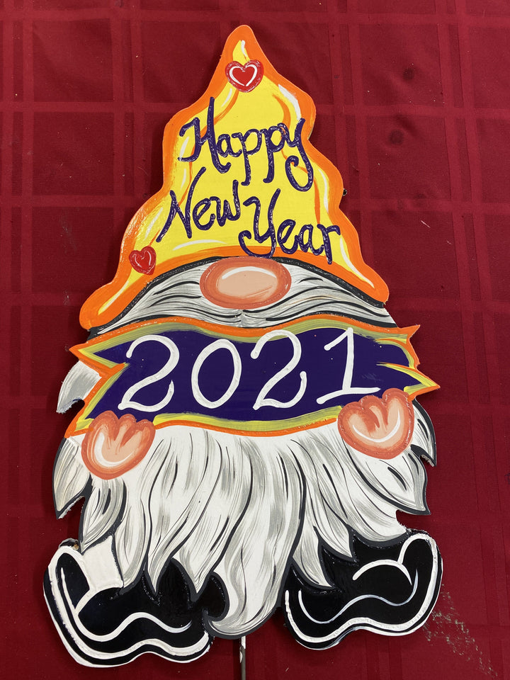 New Year's Gnome with 2021 Banner Sign