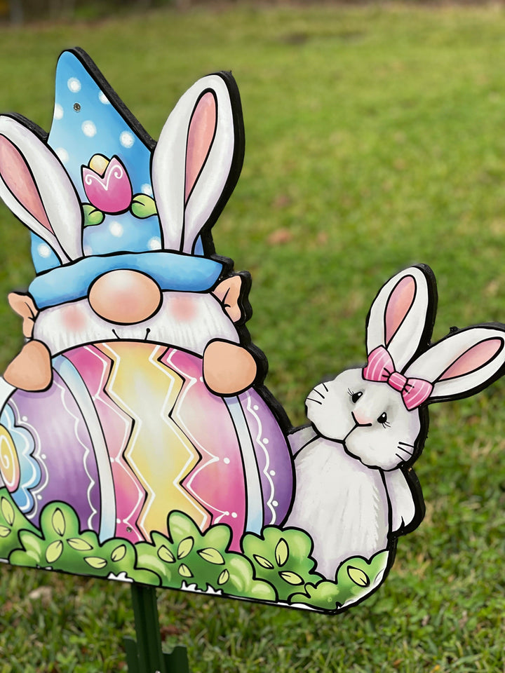 Gnome and Bunnies Yard Sign Outdoor Decoration