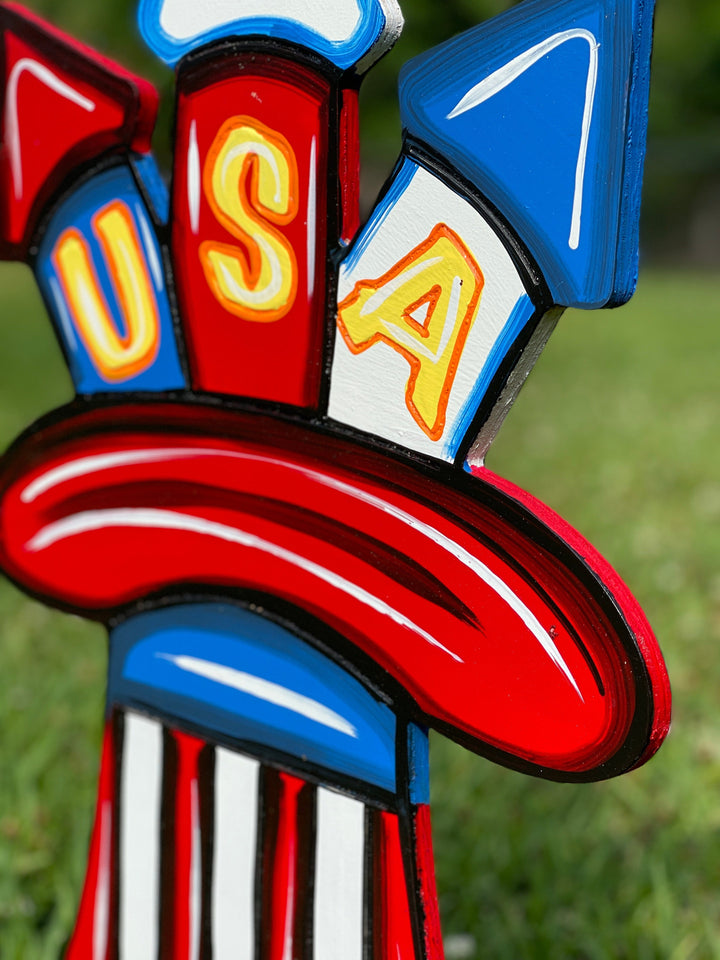 USA FIre cracker Patriotic Hat Yard Art Decoration