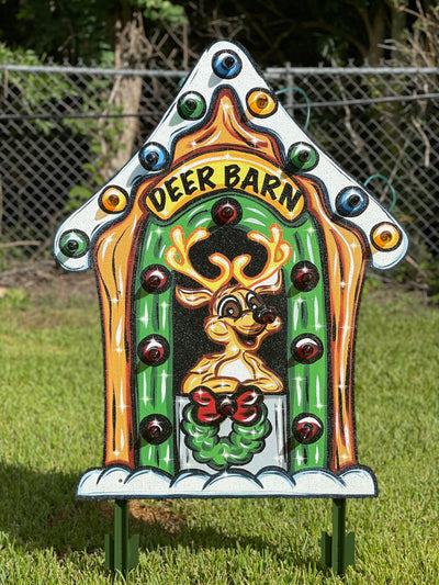 Lighted Christmas Reindeer Barn Yard Decoration