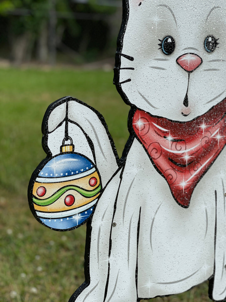 Christmas Kitty with bulb on Tail Yard Art Decor