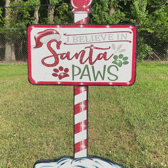 Christmas Santa Paws Sign Yard Art Decoration
