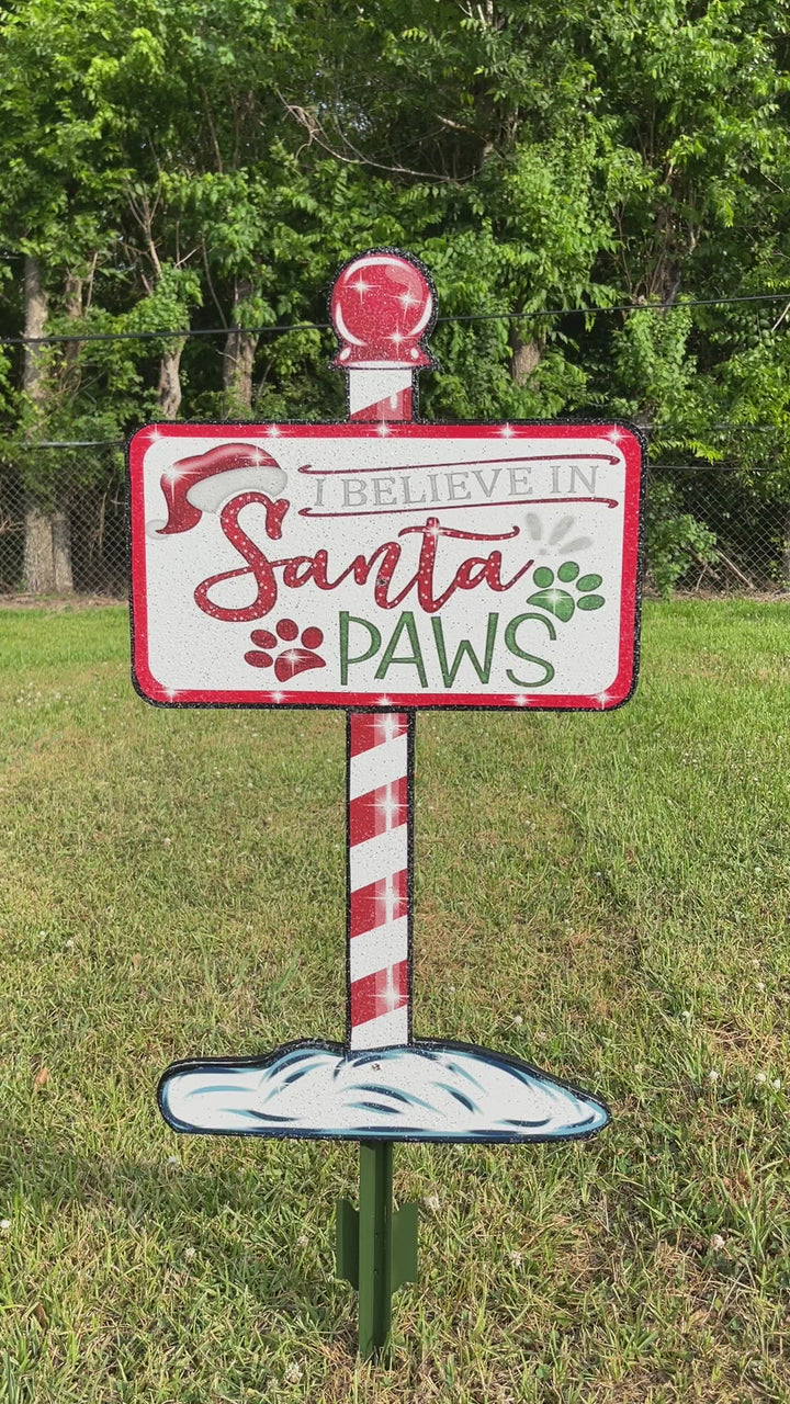 Christmas Santa Paws Sign Yard Art Decoration