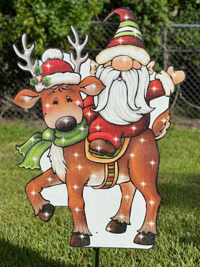 Christmas Reindeer with Gnome Yard Decor