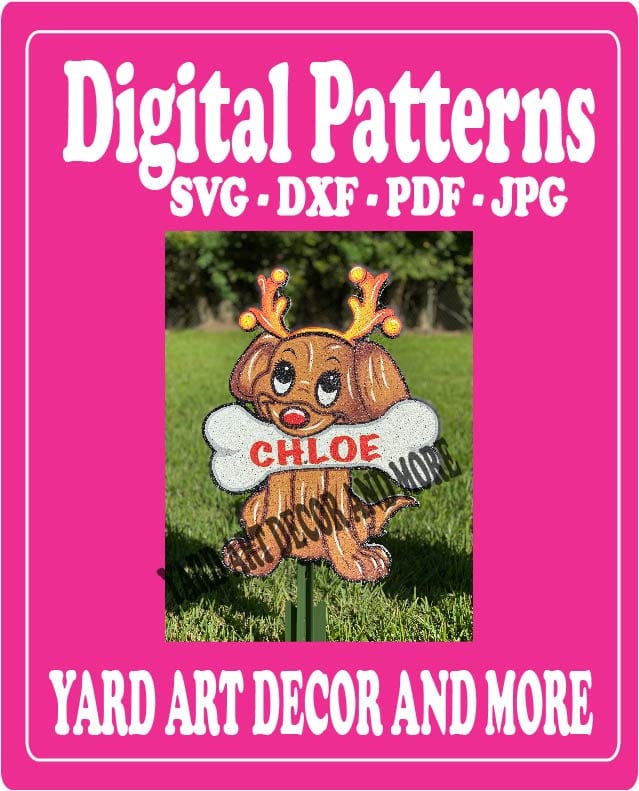 Christmas Dog with Antlers Yard Art Digital Template