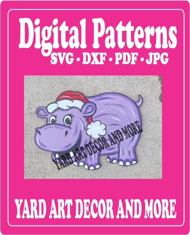 Christmas Purple Hippo Yard Art Digital Template