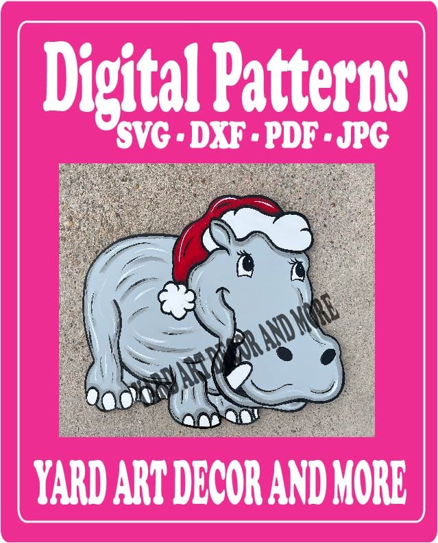 Christmas Gray Hippo Yard Art Digital Template