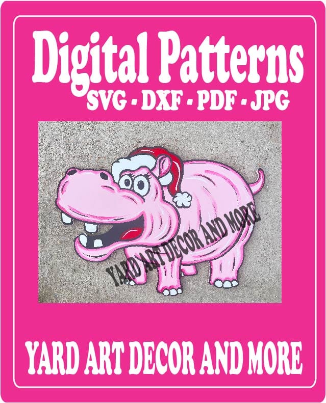 Christmas Pink Hippo Yard Art Digital Template