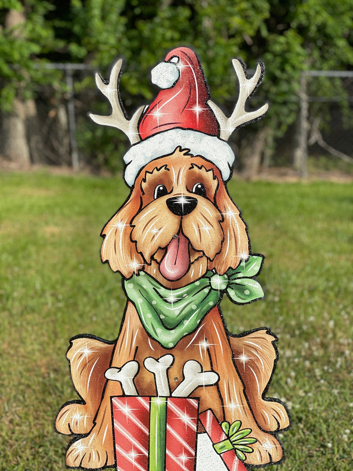 Christmas Dog with Present of Bones Yard Decoration