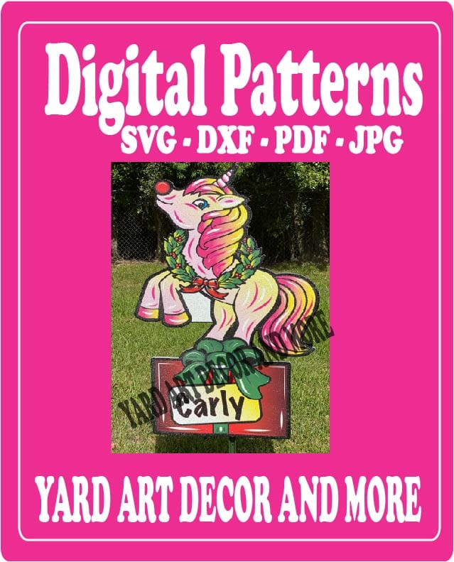 Christmas Unicorn on Present Yard Art Digital Template