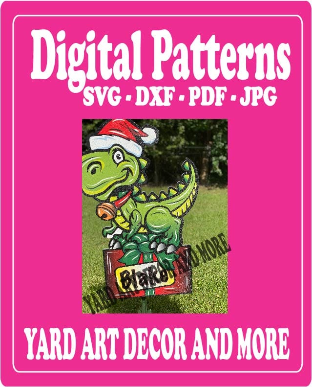 Christmas Dinosaur on Present Yard Art Digital Template