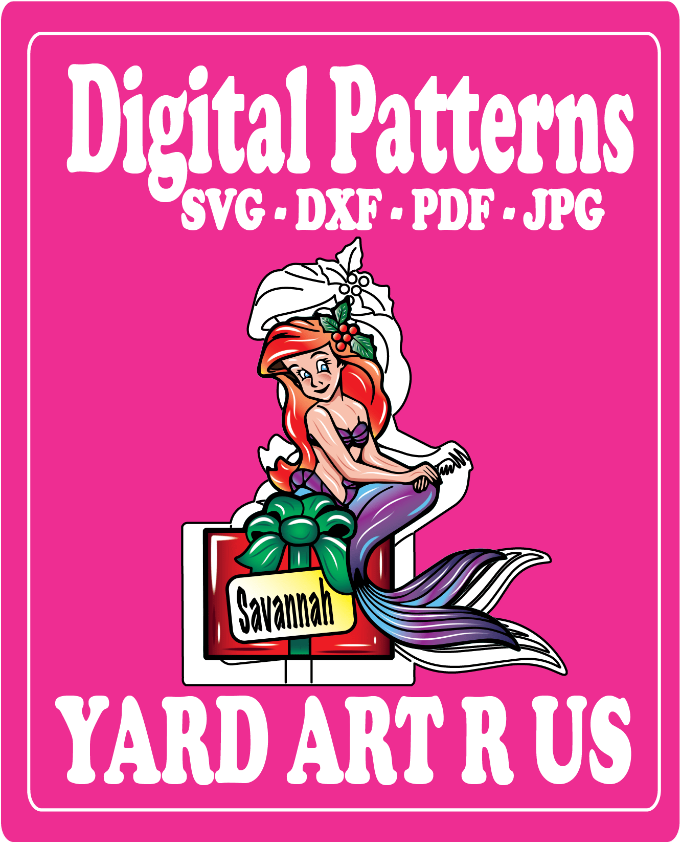 Christmas Mermaid Sits On A Present  Yard Art - SVG - DXF - PDF - JPG Files