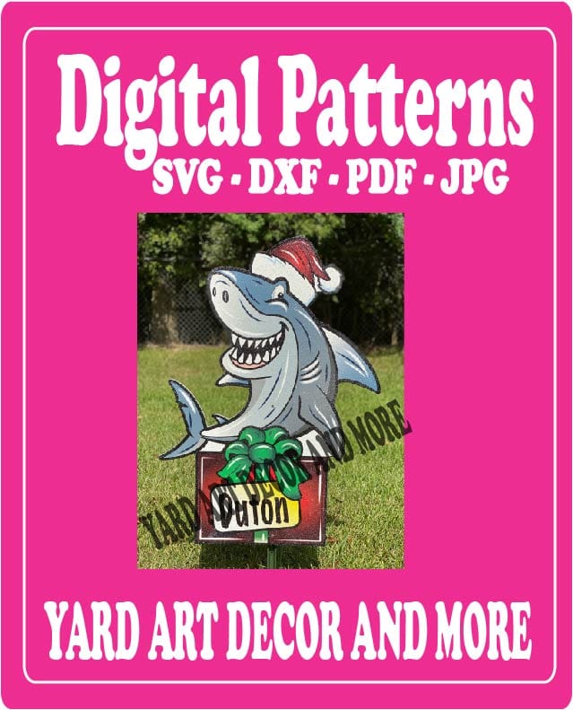 Christmas Shark on Present Yard Art Digital Template
