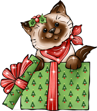 Christmas Smiling Kitty in Christmas box Yard Art