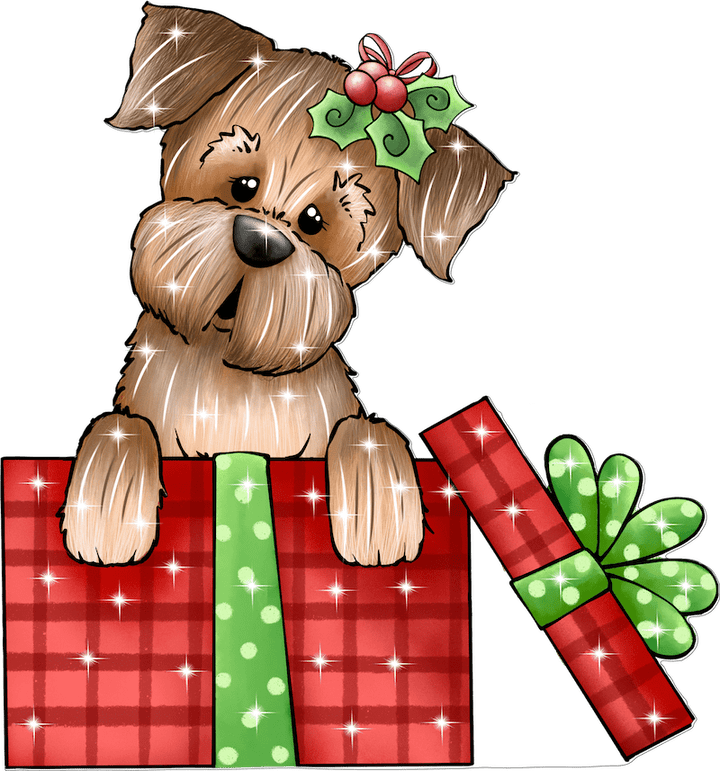 Christmas Dog climbs out of Christmas Gift Box Yard Art Decoration