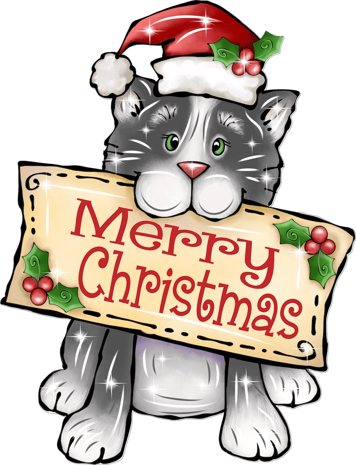 Christmas Kitty Cat with Merry Christmas Sign Outdoor Decor