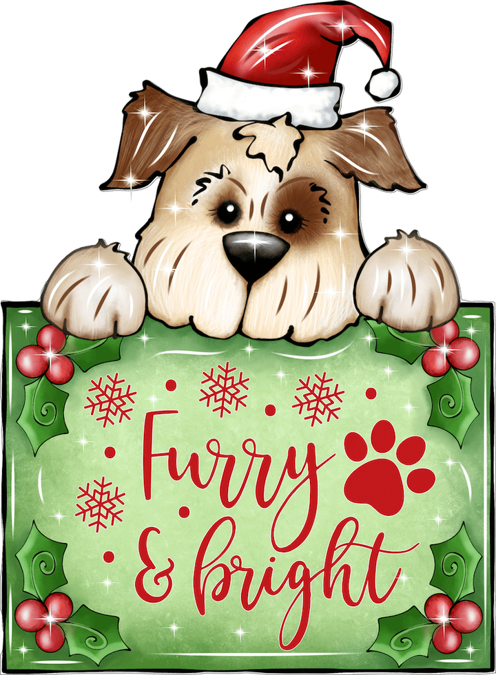 Christmas Pup on a Furry and Bright Sign Yard Decoration