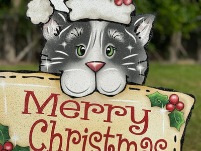 Christmas Kitty Cat with Merry Christmas Sign Outdoor Decor