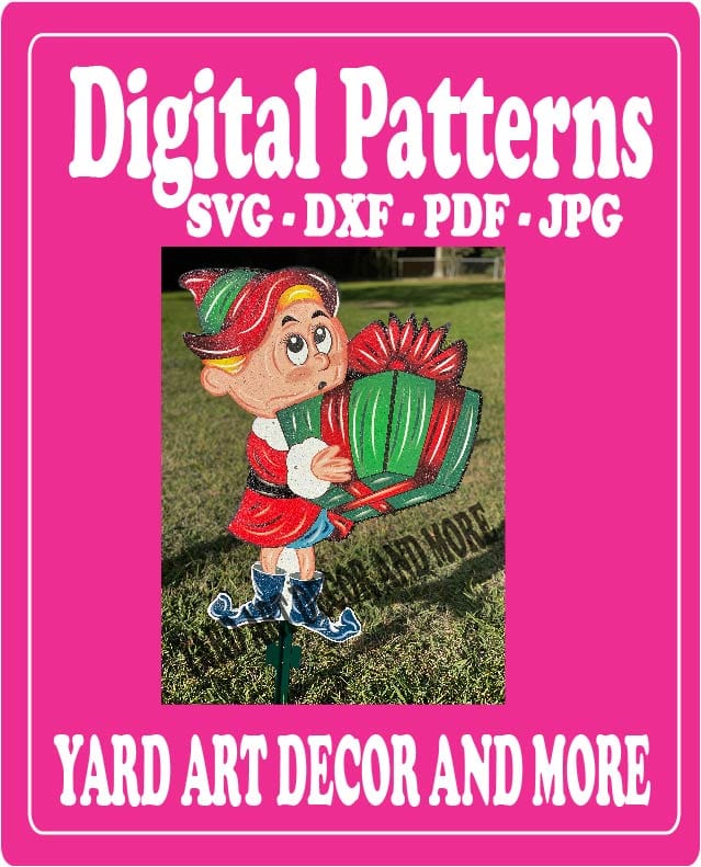 Christmas Boy Elf with Present Yard Art Digital Template