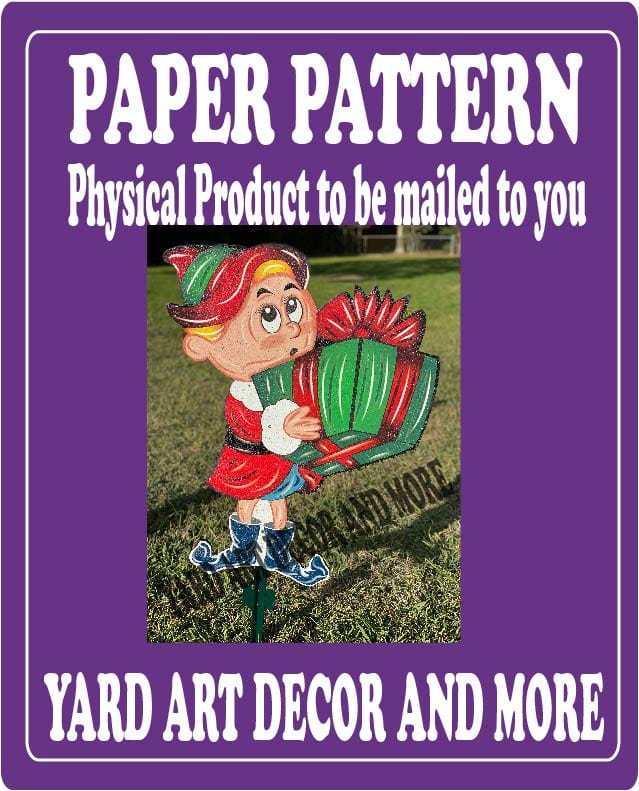 Christmas Boy Elf with Present Yard Art Paper Pattern