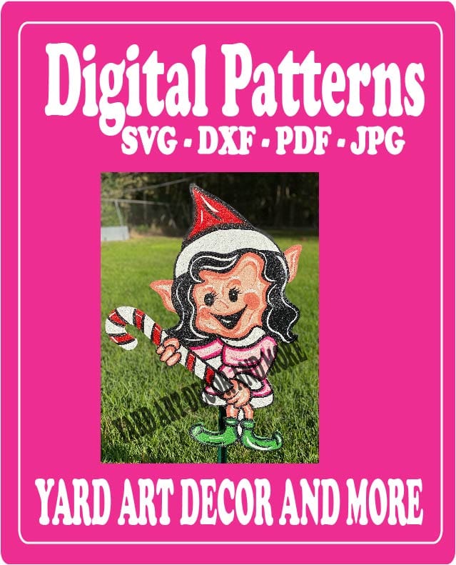 Christmas Girl Elf #1 with Candy Cane Yard Art Digital Template