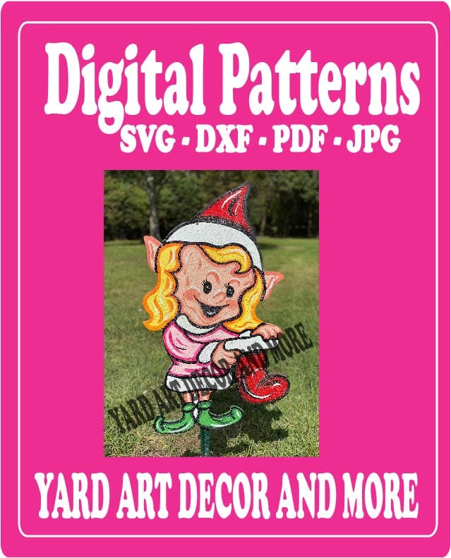 Christmas Girl Elf with Stocking Yard Art Digital Template