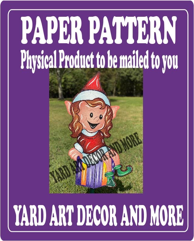 Christmas Girl Elf #3 Sits on a Present Yard Art Paper Pattern