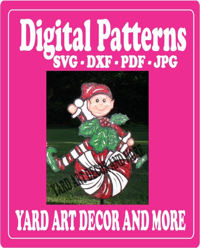 Christmas Boy elf Sits on Peppermint Yard Art Digital Template