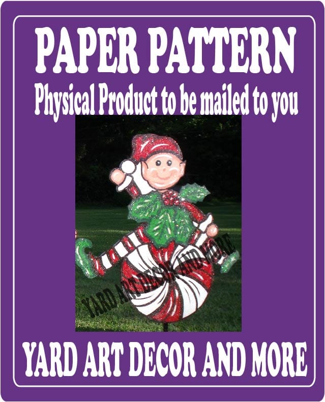 Christmas Boy elf Sits on Peppermint Yard Art Paper Pattern