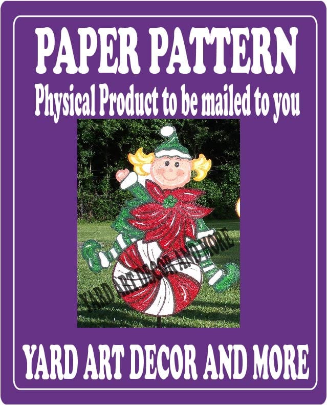 Christmas Girl Elf Sits on Peppermint Yard Art Paper Pattern