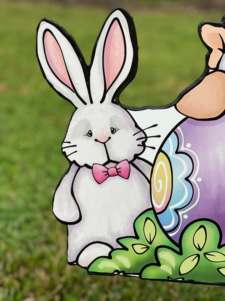 Gnome and Bunnies Yard Sign Outdoor Decoration