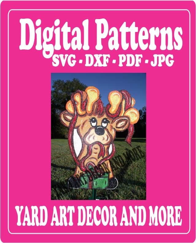 Christmas Reindeer with Ribbon on Antlers Yard Art Digital Template