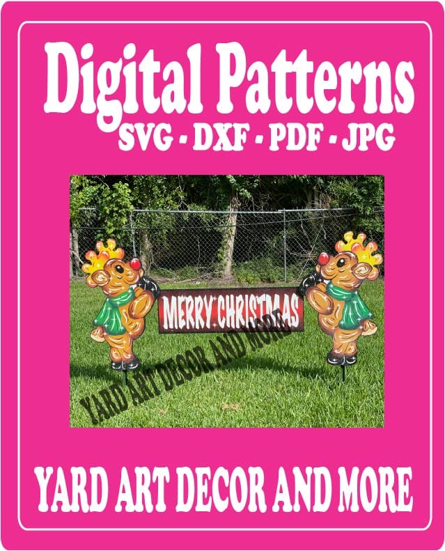 Christmas Reindeer Leaning on Sign Yard Art Digital Template