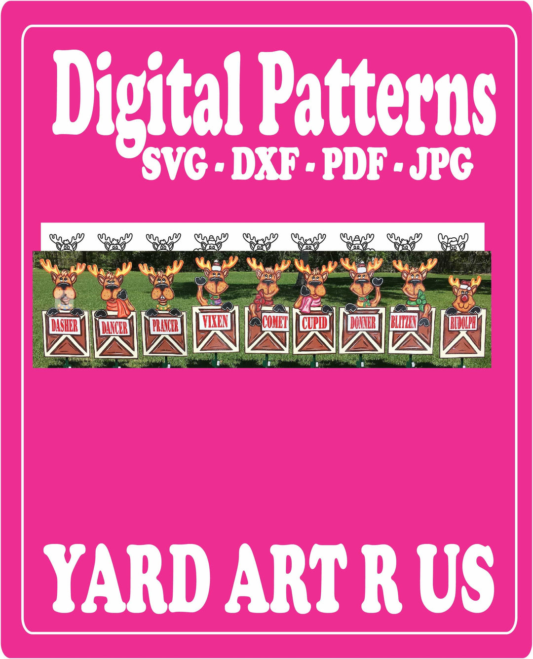 Christmas Reindeer 9PC Set with Names on Barn Door Yard Art - SVG - DXF - PDF - JPG Files