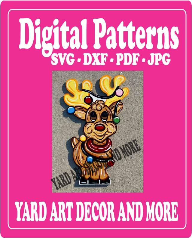 Christmas Red Collar Lighted Reindeer Yard Art - SVG - DXF - PDF - JPG Files